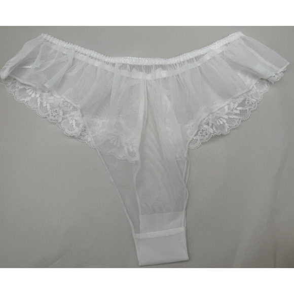 Women's Lace Sheer Ruffle Thong Panties Bowknot Mid Rise Comfortable Underwear M - Picture 7 of 11